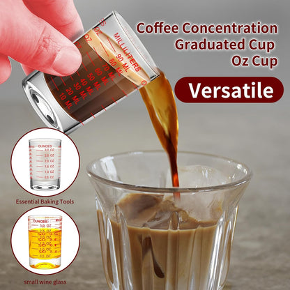 4Pcs Shot Glass Measuring Cup 3 Ounce/90ML Liquid Heavy High Espresso Glass Cup Black Line Espresso Shot Glasses with Measurement (4, Red scale)