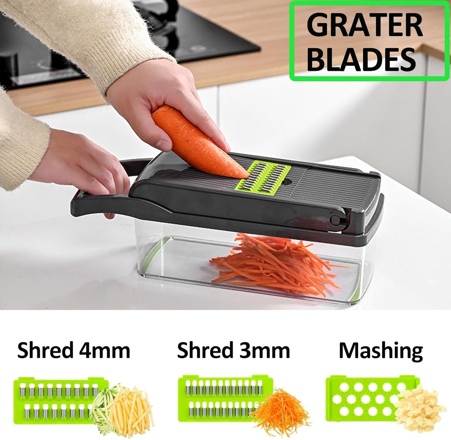 Pro Multifunctional Food Chopper - 13 in 1 Veggie Slicer, Dicer, Cutter for Onions, Carrots, Garlic and More,With 8 Blades,Vegetable Chopper