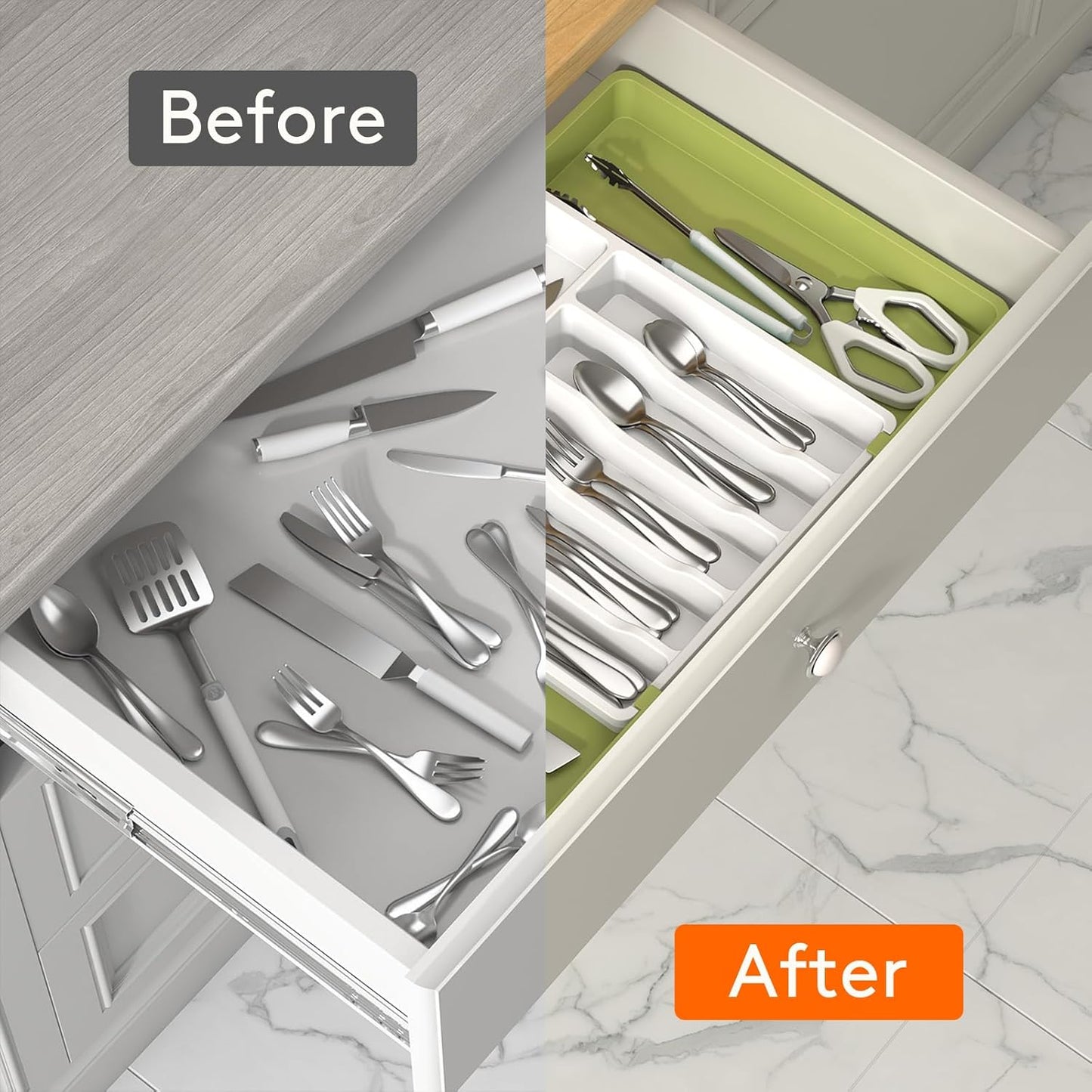 Lifewit Silverware Drawer Organizer, Expandable Utensil Tray for Kitchen, BPA Free Flatware and Cutlery Holder, Adjustable Plastic Storage for Spoons Forks Knives, 11-18 x 14", Black