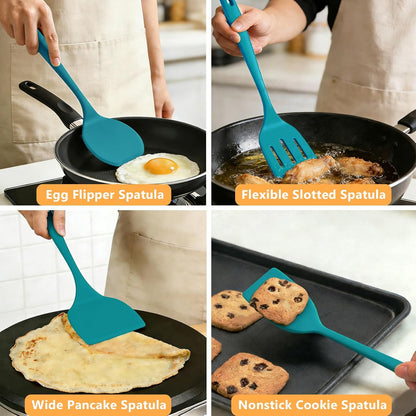 Silicone Spatula Turner Set, 600°F High Heat Resistant Spatulas for Cooking, BPA Free, Large Flexible Kitchen Utensils Flipping Eggs, Pancakes, Fish, Burgers, Dishwasher Safe (4 Pack, Black)