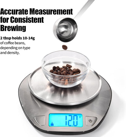 18/8 Stainless Steel Coffee Scoop, Doosu Food-Grade Metal Measuring Spoon with 6.9in Long Handle, Tablespoon Scooper for Coffee Beans, Ground Coffee, Espresso, Protein Powders, Tea, Sugar (1 Tbsp)