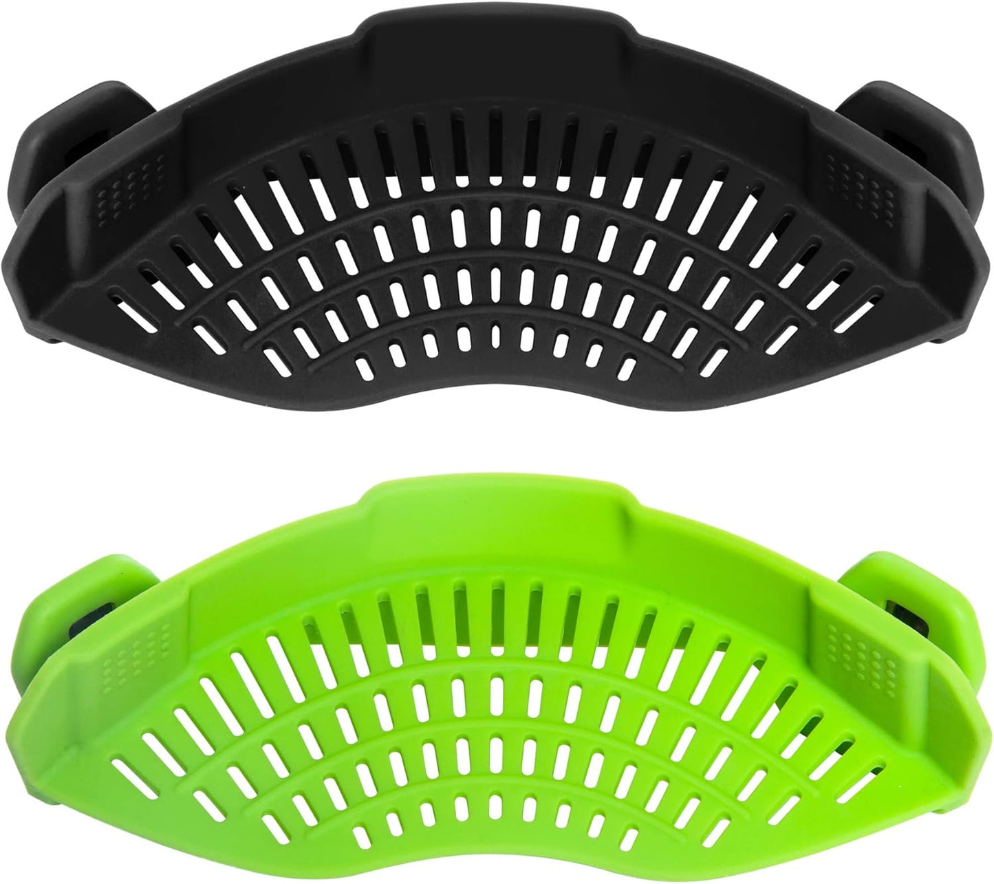 2PACK AUOON Clip on Strainer for All Pots Pans - Silicone Pasta Strainer Kitchen Colander for Draining Noodles Spaghetti Ground Beef Grease｜Easy to Use and Store, Dishwasher Safe (BlackGreen)