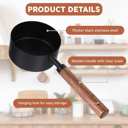 Stainless Steel Measuring Cups Set and Measuring Spoons Wooden Handle Metal Measure Cups and Spoons for Cooking and Baking, Gold, 8 Piece