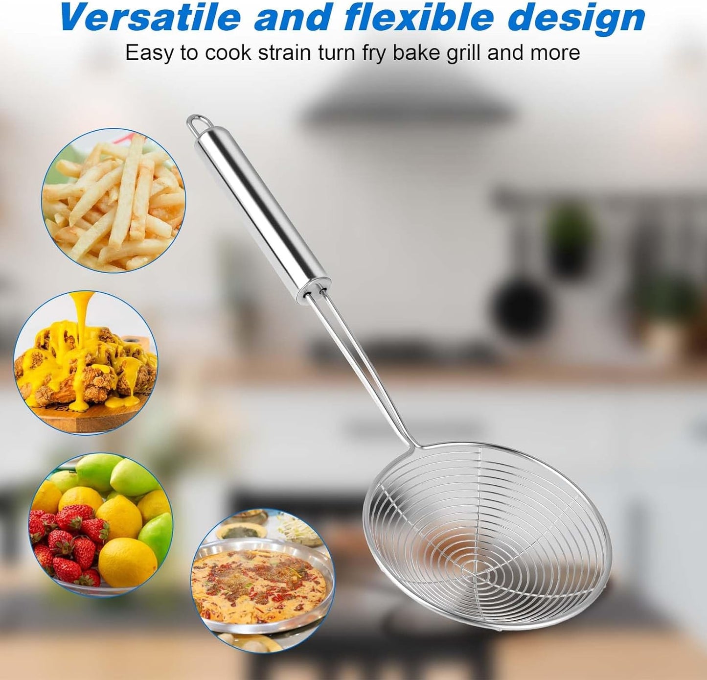 Steel Spider Strainer Skimmer Ladle, 5.5 Inch Pasta Strainer Spoon Strainer Spider Skimmers Kitchen Gadgets Wire Strainer for Kitchen Cooking and Frying