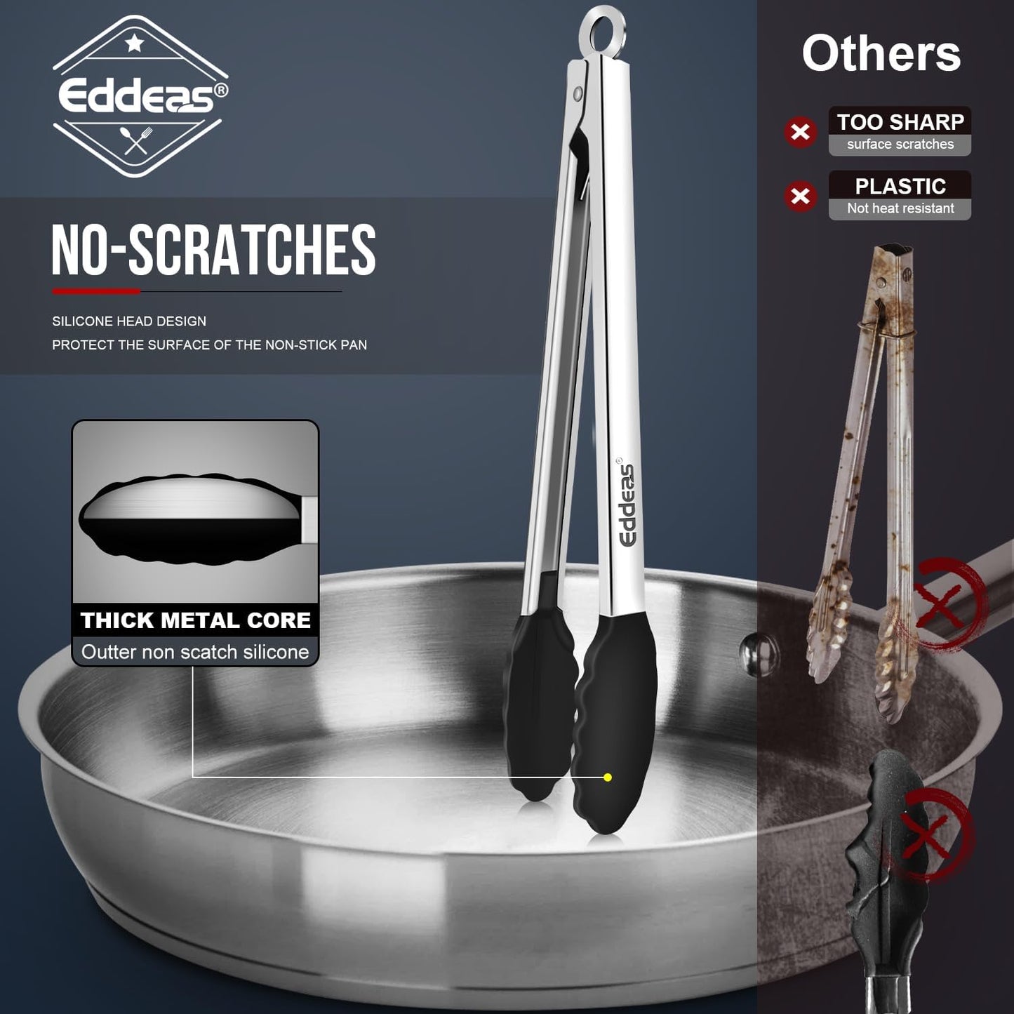 Tongs For Cooking - Heat Resistant 600 Degrees Stainless Steel Kitchen Tong,Heavy Duty Metal Locking Tongs - Perfect for Food,Salad and BBQ set of 3 (7",9" and 12") Dishwasher