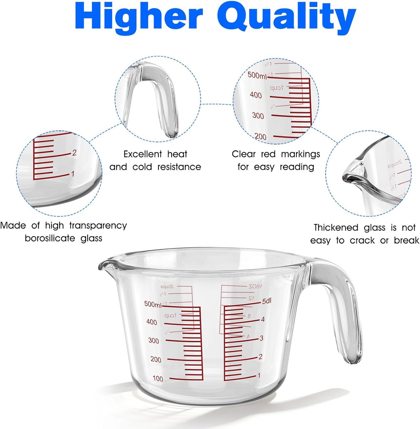 2-Cup Glass Measuring Cup For Baking and Cooking, Dishwasher, Freezer, Microwave, and Oven Safe Liquid Measuring Cups, Essential Kitchen Measure Cups
