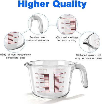 2-Cup Glass Measuring Cup For Baking and Cooking, Dishwasher, Freezer, Microwave, and Oven Safe Liquid Measuring Cups, Essential Kitchen Measure Cups
