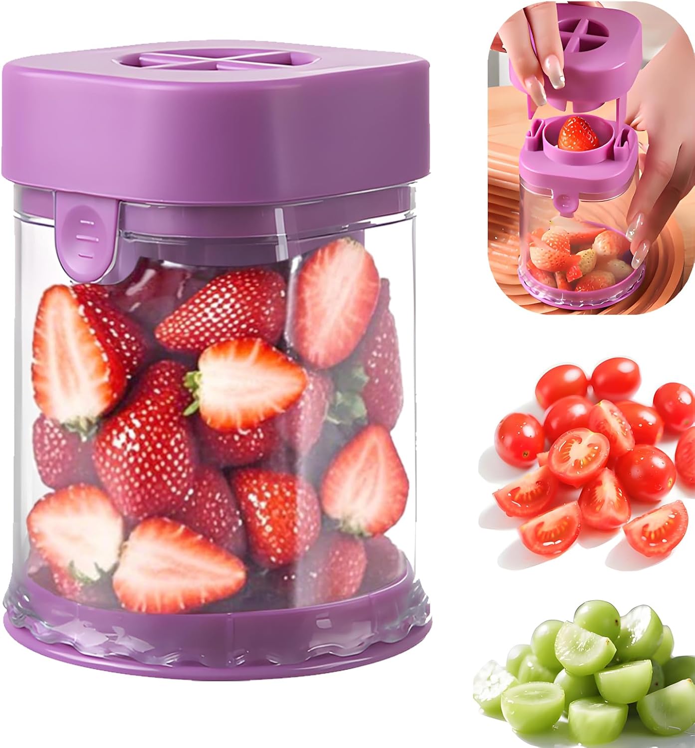 New Grape Cutter for Toddlers, Cutter Quarter Slicer Tool Into 4 Pieces for Slicing Grapes, Strawberries, Cherry, Tomatoes (Blue)