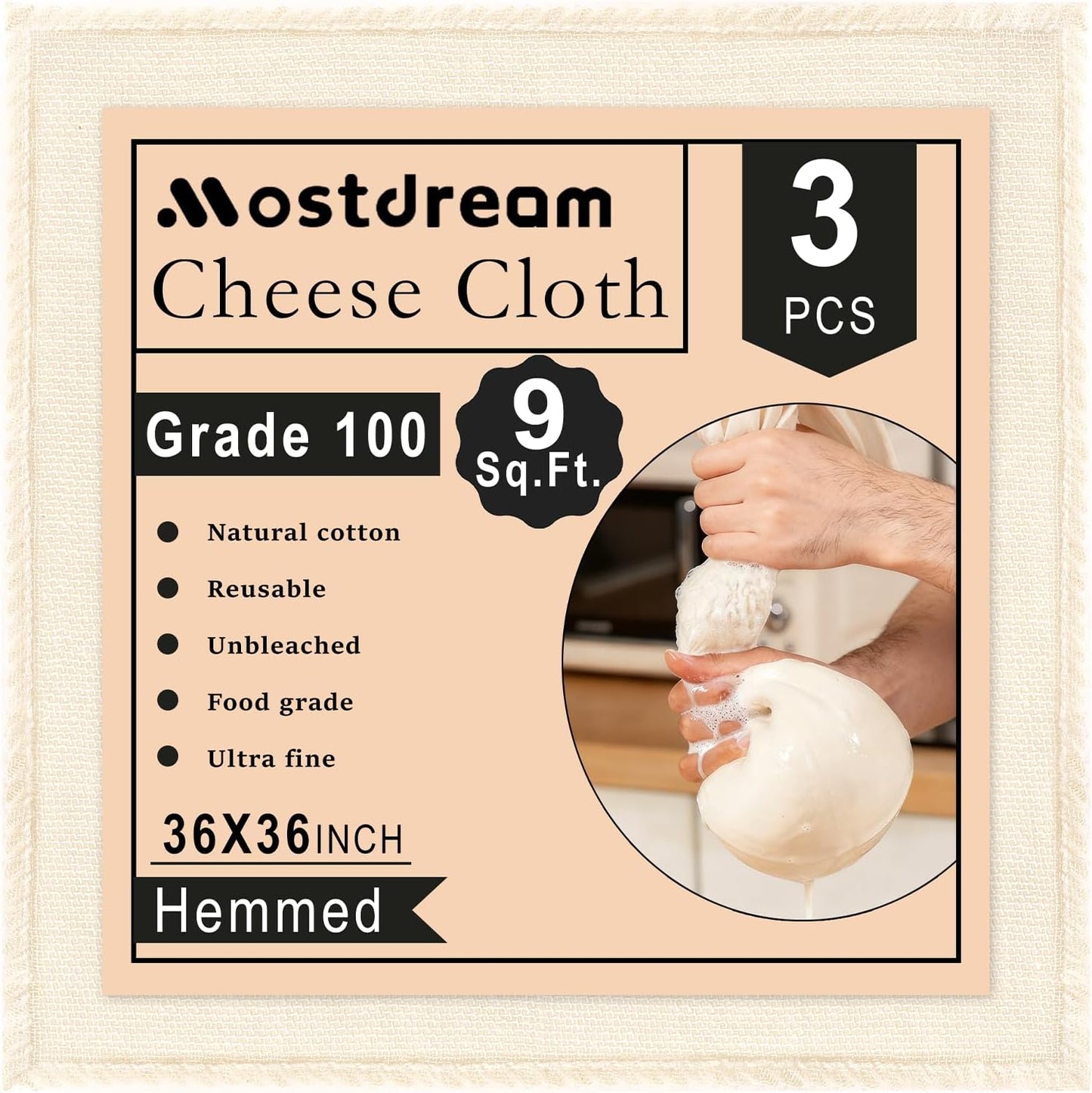 Cheese Cloths, 10Pcs 20x20 Inch Grade 100 Precut Cheese Cloths for Straining, Cotton Unbleached, Reusable Muslin Cheesecloth for Straining, Making Yogurt, Juice, Cooking Turkey