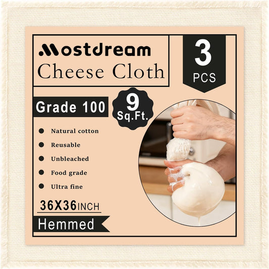 Cheese Cloths, 10Pcs 20x20 Inch Grade 100 Precut Cheese Cloths for Straining, Cotton Unbleached, Reusable Muslin Cheesecloth for Straining, Making Yogurt, Juice, Cooking Turkey