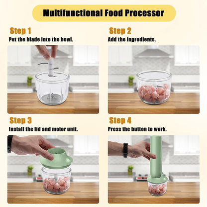 Cordless Hand Mixer MixgoII, Handheld Mixer Electric Whisk & Milk Frother, Hand Held Mini Mixers, Rechargeable Hand Mixer and Whisker, Food Processor for Cooking, Food Chopper, 4-Speed, 10Oz