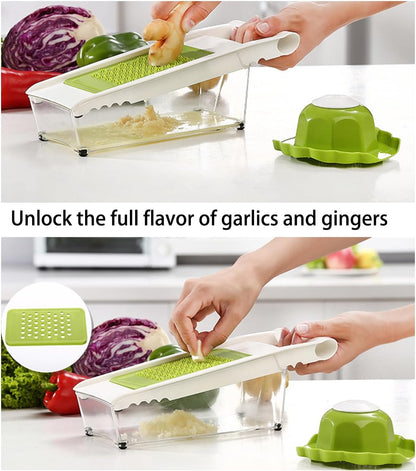 NACOLUS Cheese Grater with Container,5 In 1 Mandoline Slicer for Kitchen,Multi Purpose Vegetable Slicer, Easy to Clean Vegetable Chopper,Cheese Shredder,Julienne Slicer and Peeler