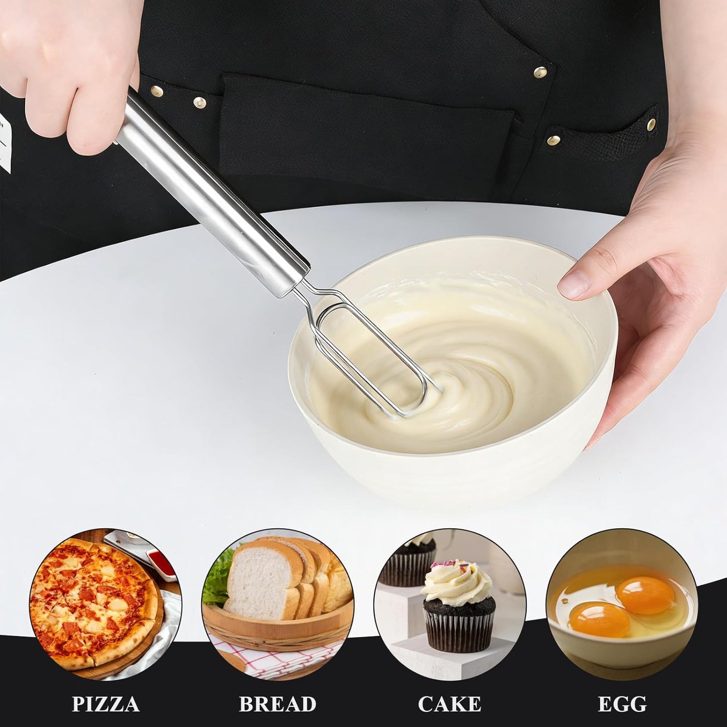 Dough Whisk for Sourdough Starter Stainless Steel Sourdough Starter Stirring Reaches Jar Bottom Dough Hand Mixer Bread Whisk Tool for Pizza Bread Cake Mixing Cooking