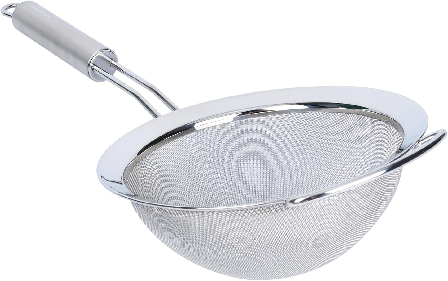 Restaurantware 11.5 in Stainless Steel Fine Mesh Strainer - German Standard Sieve Sifter with Ergonomic Handle, Dishwasher Safe - Reinforced Metal Food Strainer for Quinoa, Soup, Sauce, Baking