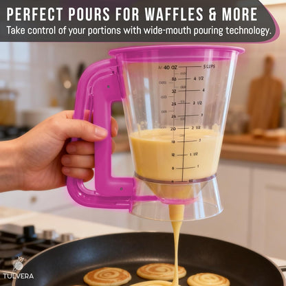 Pancake Batter Dispenser | 5-Cup Mix Pourer for Pancakes, Waffles, Crepes, Muffins, Cupcakes | Squeeze Handle, Portion Control Pitcher, Durable Drip-Free Design | Baking Accessories (Original Black)