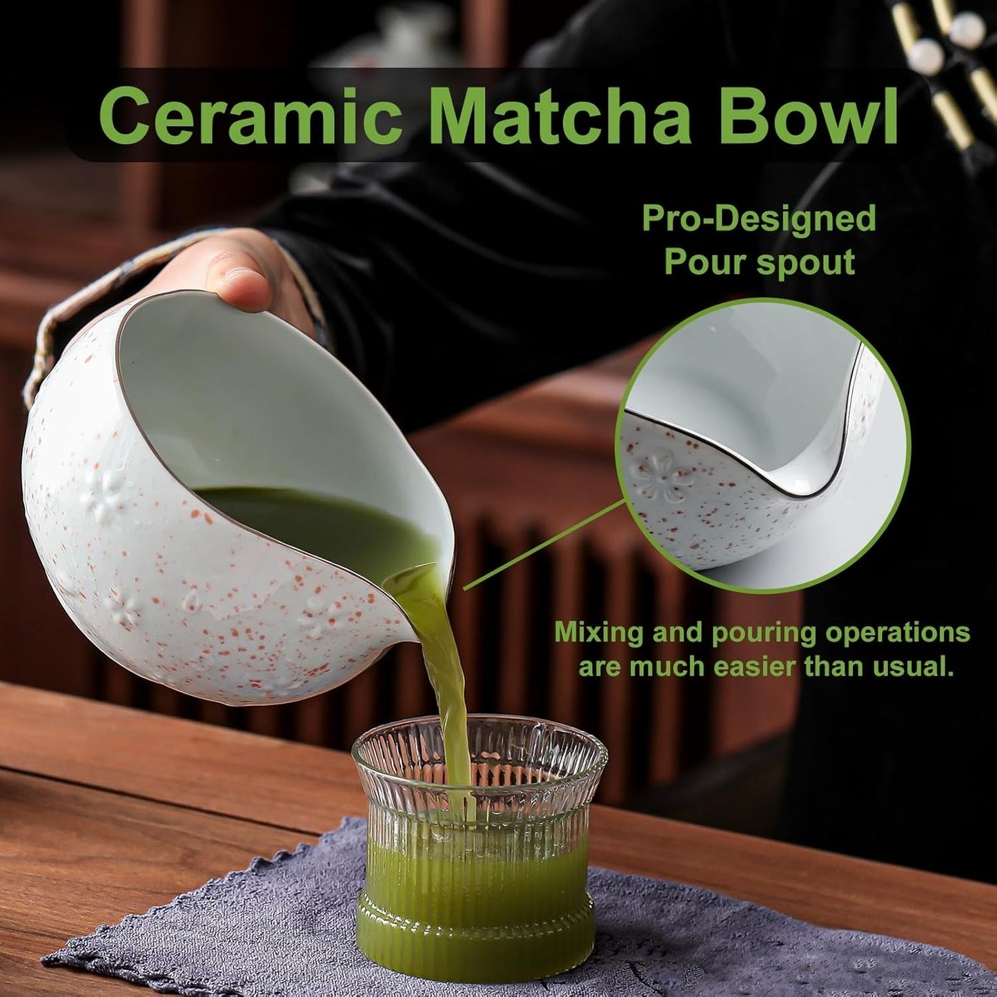 Clay&Fire Matcha Whisk Set, 9 pcs Ceramic Matcha Set, Gifts for Women,Matcha Bowl with Spout and Whisk, Matcha Kit for Matcha Lovers, Gift Mother's Day, Birthday, Anniversary