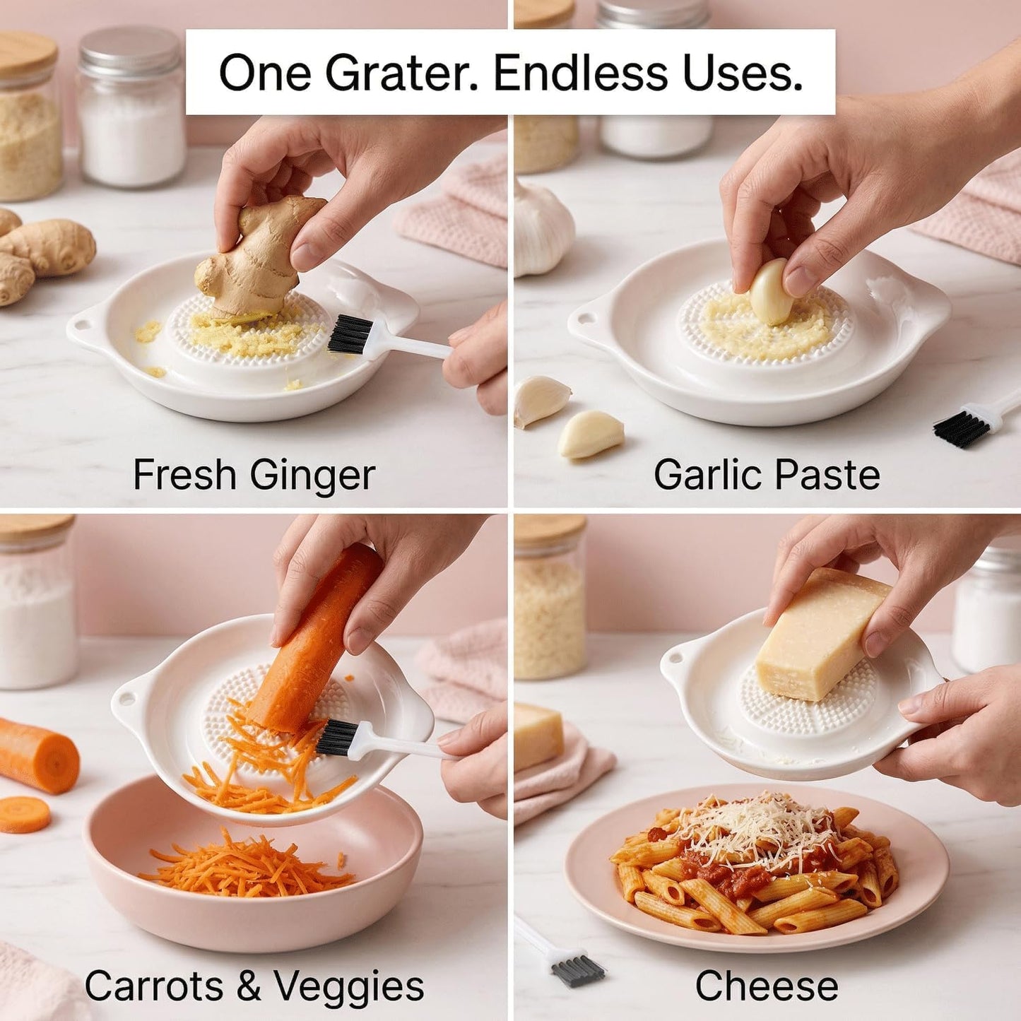 Ceramic Garlic Grater Plate, Ginger Grinder & Garlic Mincer with Raised Teeth, Multi-Function Manual Grater, Vegetables, Fruit & Spices, White (Round)
