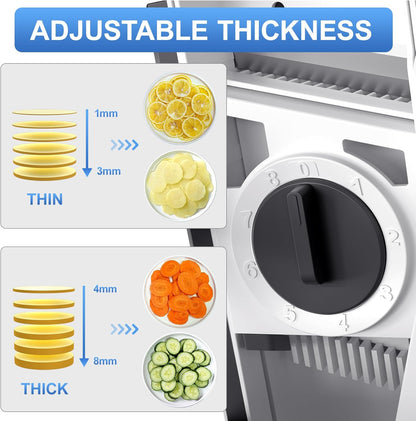 QYKIC Safe Mandoline Slicer 5 in 1 Vegetable Chopper Food Potato Cutter, Strips Julienne Dicer Adjustable Thickness 0.1-8 mm Kitchen Chopping Artifact Fast Meal Prep