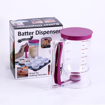 Kitchen Batter Dispenser,Squeeze Handle,Tool for Perfect Pancakes, Cupcake, Waffle, Muffin Mix, Cake & Crepe,Easy-Pour Pancake Dispenser Bottle for Smooth Baking(Purple)