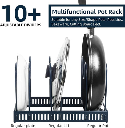 Pot Rack Organizer -Expandable Pot and Pan Organizer for Cabinet,Pot Lid Organizer Holder with 10 Adjustable Compartment for Kitchen Cabinet Cookware Baking Frying Rack,Bronze