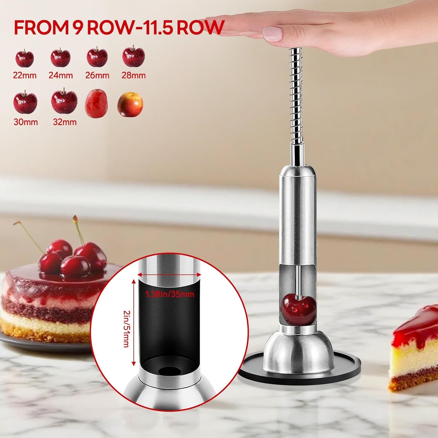 Cherry Pitter Tool, Single-Hole 304 Stainless Steel Cherry Pit Remover for Fresh&Maraschino Cherries, One-Hand Press Fruit Pit Corer Kitchen Tool, Dishwasher, Easy to Clean (Large)