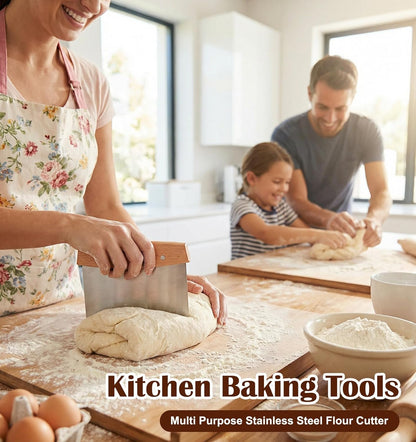 Bench Scraper Stainless Steel, Heavy Duty Bench Scrapper Kitchen & Dough Scraper Cutter, 8 Inch Multi-Purpose Kitchen Tool for Baking, Bread, Pizza and Counter Cleaning