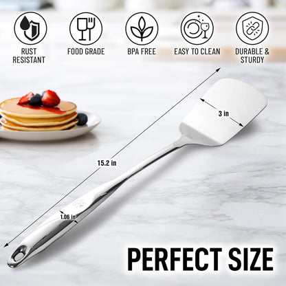 Zulay Kitchen Stainless Steel Spatula - 14.8” Heat-Resistant Metal Slotted Turner for Cooking, Frying & Grilling - Durable, Rust-Proof & Dishwasher Safe Kitchen Utensil for Everyday Use