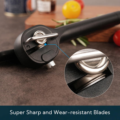 KITCHENDAO Replaceable Can Opener with 3 Extra Blades, Safe Cut Can Opener, Smooth Edge Manual Side Cut, No Sharp Edges Handheld Tin Opener With Super Sharp Replaceable Blade, Black