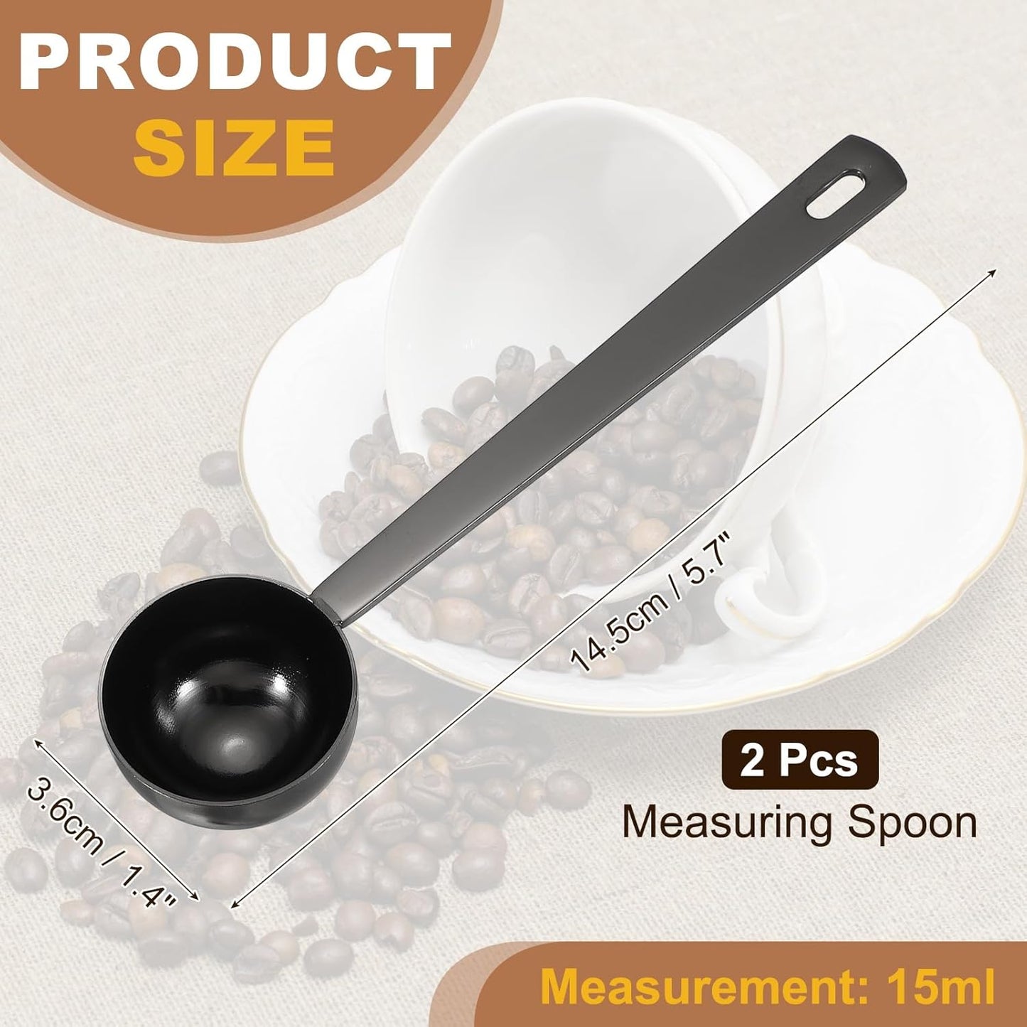 uxcell Measuring Spoon, 15ml Long Handle Table Scoop Teaspoon Coffee Scoop Spoon for Ground Coffee Tea Sugar Cooking Baking, Black