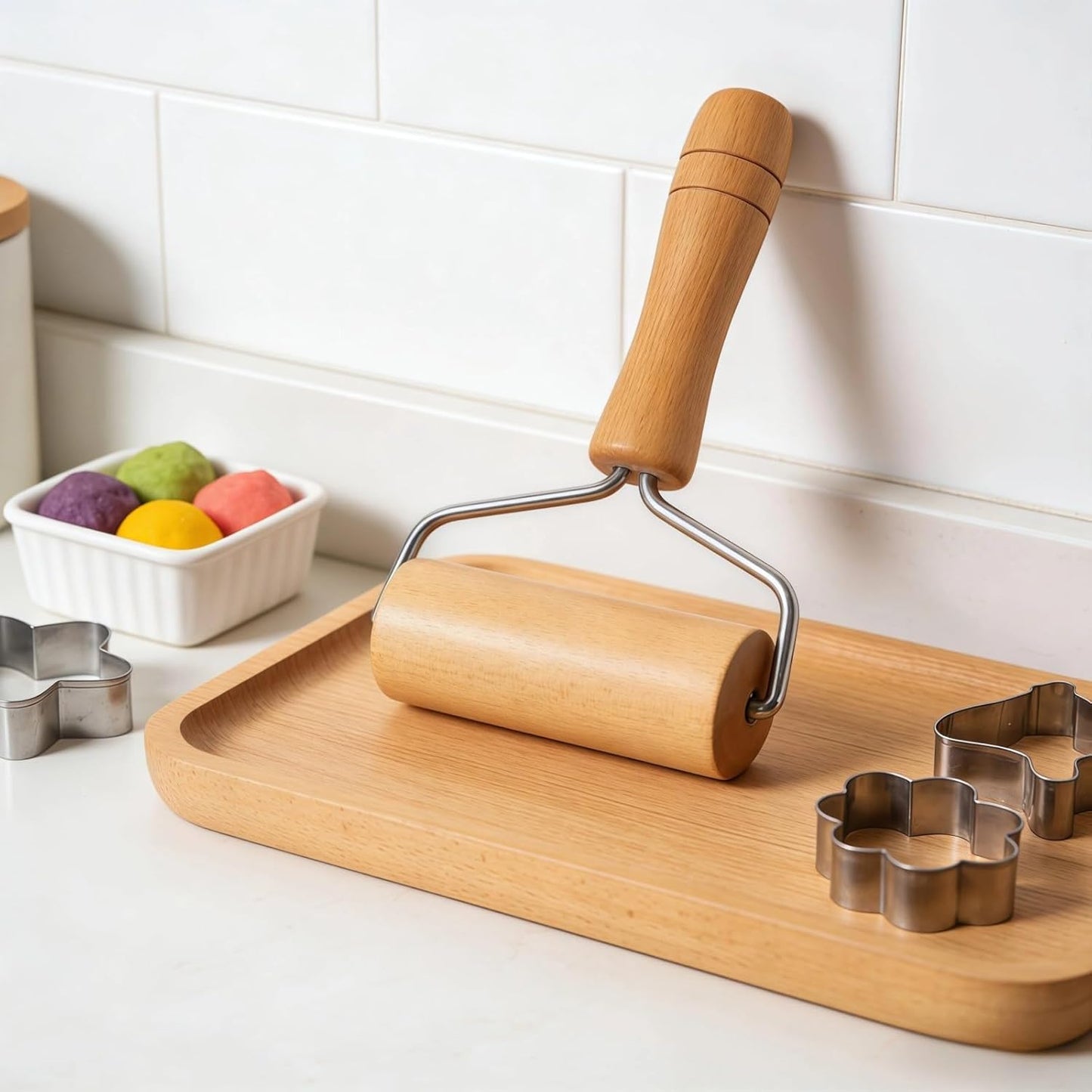 Small Rolling Pin, Wooden Dough Roller, Non-Stick Pizza Roller, T Type Rolling Pins for Kitchen Baking, Pizza Dough Press (3.8 * 7.5 inch)