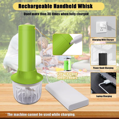 Cordless Hand Mixer MixgoII, Handheld Mixer Electric Whisk & Milk Frother, Hand Held Mini Mixers, Rechargeable Hand Mixer and Whisker, Food Processor for Cooking, Food Chopper, 4-Speed, 10Oz