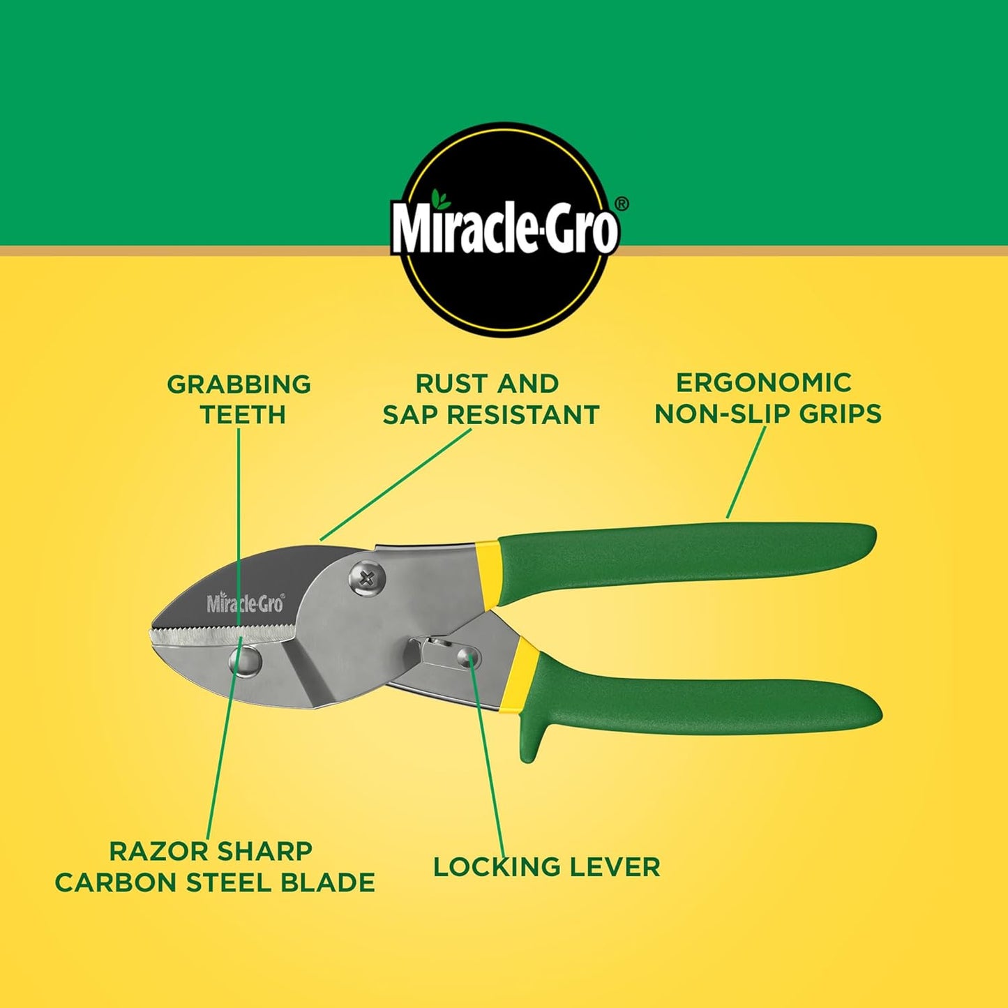 Miracle-Gro 8 in. All-Purpose Steel Garden Utility Shears with Serrated Blades – Comfort Grip Yard and Garden Scissors for Pruning Plants, Flowers, and Herbs