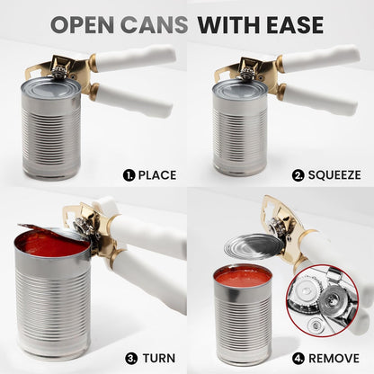 Zulay Kitchen Heavy Duty Stainless Steel Can Opener Manual with Bottle Opener - Rust Proof Manual Can Opener With Turn Knob & Comfy Soft Grip Handles - Cherry Red - Colors B