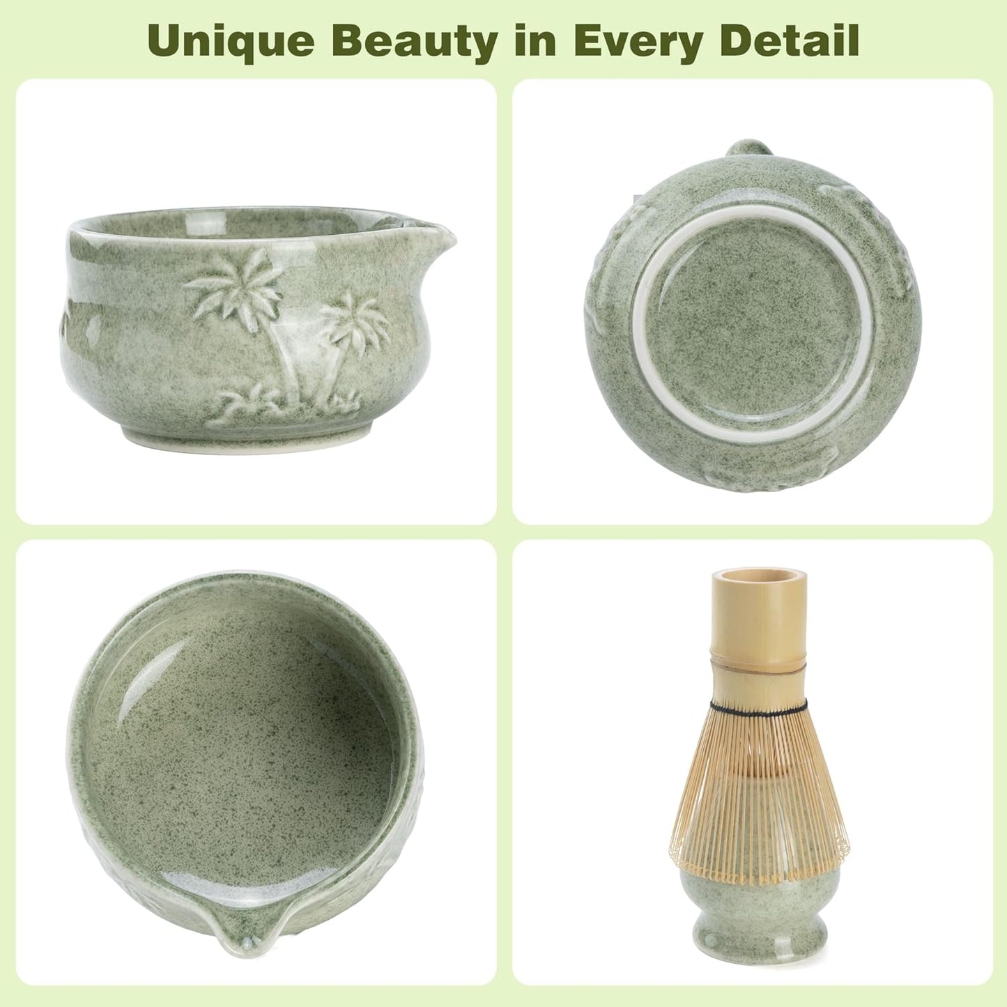Matcha Whisk Set -7 Pcs Ceramic Matcha Kit Includes Matcha Bowl,Holder,Matcha Sifter, Bamboo Whisk (Chasen),Matcha Spoon and Scoop and Tea Towel,Matcha Kit for Matcha Lovers(Cyan)