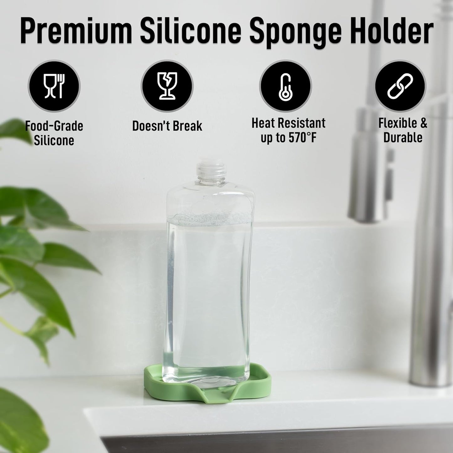 Zulay Kitchen (9x3.5in Sponge Holder for Kitchen Sink - Flexible Heavy-duty Multipurpose Sink Caddy - Counter Organizer for Kitchen, Bathroom, Makeup, Trinkets & More! (Grey)