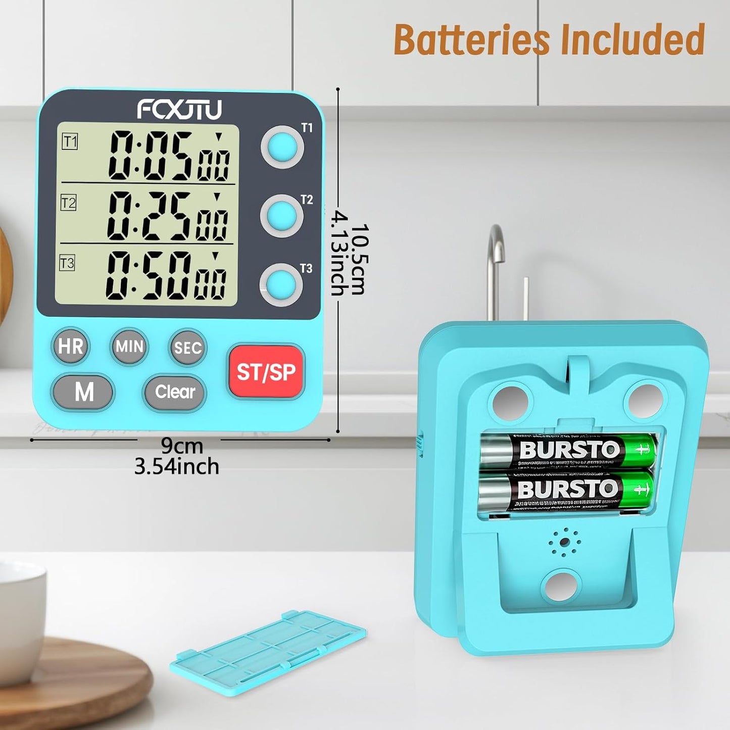 Digital Dual Triple Kitchen Timer, 3 Channels Magnetic Countdown Stopwatch Timer for Cooking, Loud Alarm Large Display Multi Food Memory Timer for Seniors & Teachers Battery Included (Blue)