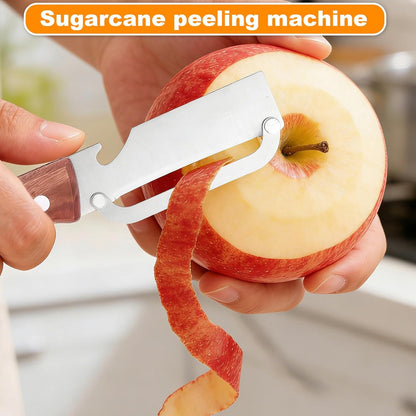 Multi-Functional Vegetable Peeler with Wooden Handle, Stainless Steel Thick & Thin Skin Fruit Peeler with Bottle Opener, Not for Left-Handed Users, Practical Kitchen Tool for Apple Potato