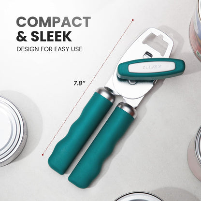 Zulay Kitchen Heavy Duty Stainless Steel Can Opener Manual with Bottle Opener - Rust Proof Manual Can Opener With Turn Knob & Comfy Soft Grip Handles - Black