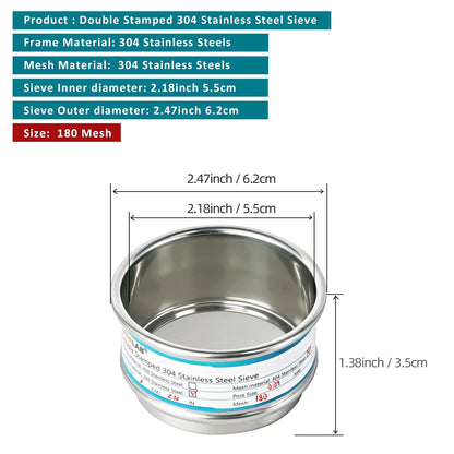 Full 304 Stainless Steel Mesh Sieve Screen, LVDALAB 100 Mesh (0.15mm) Aperture, 2.4inch(6CM) Dia Standard Sample Analysis Test Sieves Sifters Strainer for Industrial Laboratory Homes