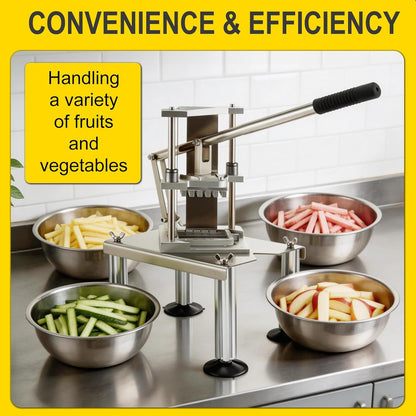 Vertical French Fry Cutter with 3/8" & 1/2" Blades, Commercial Grade Potato Cutter, Heavy Duty Vegetable Chopper, Rust-Proof Stainless Steel Slicer for Home Kitchen