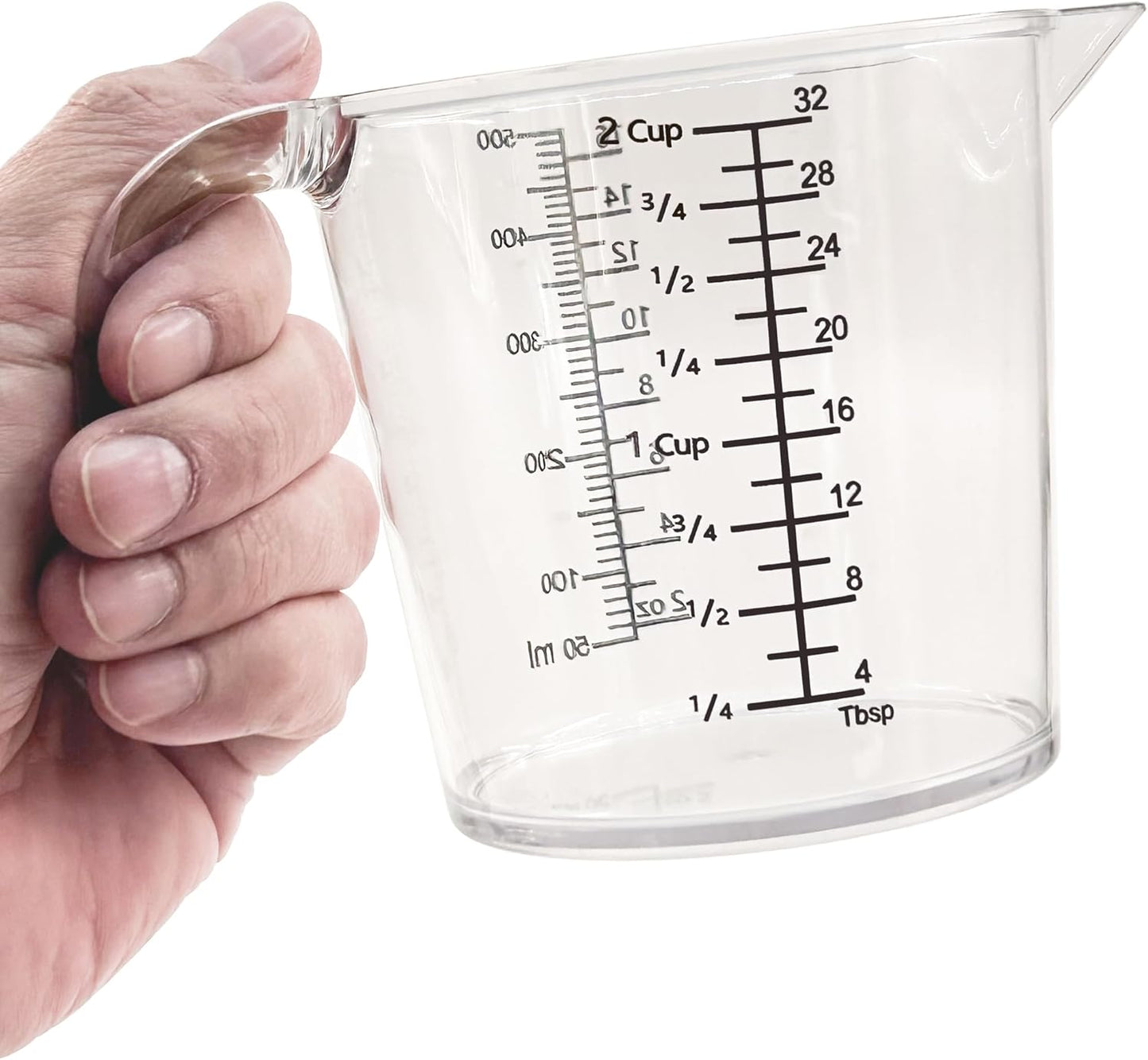 Laser-Etched Measuring Cup Set, 8 oz & 16 oz Clear Plastic Liquid Measuring Cups, Permanent oz/cup/Tbsp/mL Markings, Food-Grade for Baking & Cooking