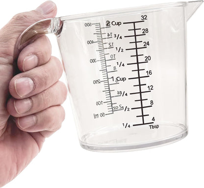 Laser-Etched Measuring Cup Set, 8 oz & 16 oz Clear Plastic Liquid Measuring Cups, Permanent oz/cup/Tbsp/mL Markings, Food-Grade for Baking & Cooking