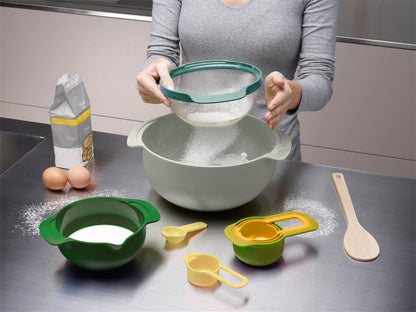 Joseph Joseph Nest 9 Plus, 9 Piece Compact Food Preparation Set with Mixing Bowls, Measuring cups, Sieve and Colander, MultiColor