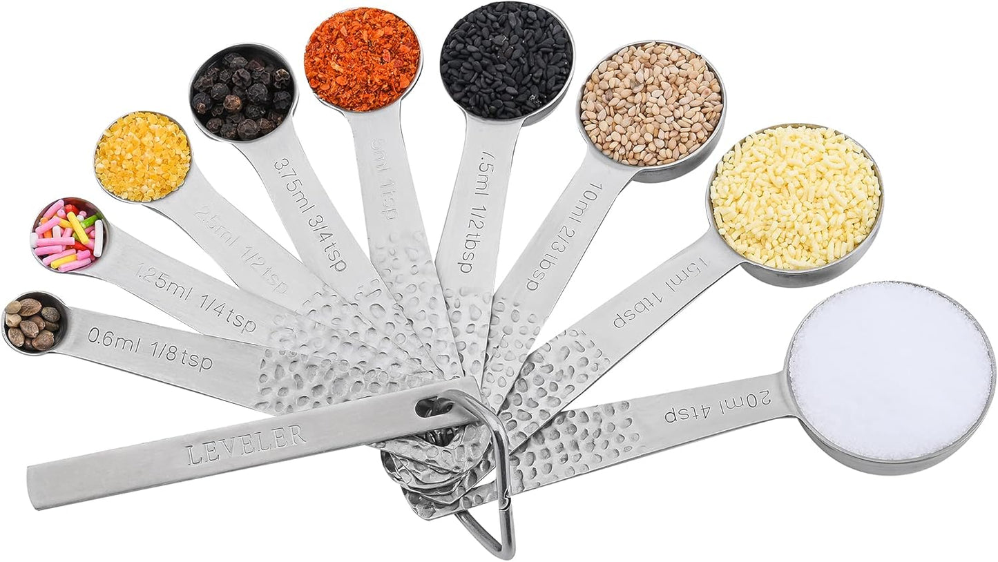 Smithcraft Measuring Spoons Set, 18/8 Stainless Steel Measuring Spoon Set 9 & Leveler, Metal Measuring Spoons for Baking, Kitchen Gadgets Measure Spoons, Measurement Spoons 1/8, 3/4, 4 tsp & 2/3 tbsp