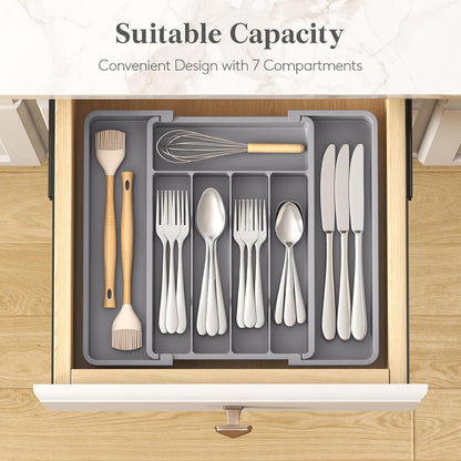 Lifewit Silverware Drawer Organizer, Expandable Utensil Tray for Kitchen, BPA Free Flatware and Cutlery Holder, Adjustable Plastic Storage for Spoons Forks Knives, 11-18 x 14", Black