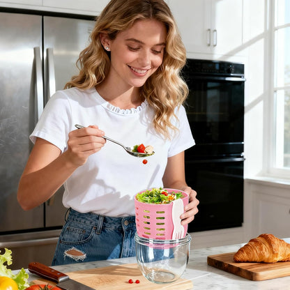 Mity rain Salad Pod with Dressing Container, Salad Jar with Inner Layer & Spoon, Salads Jars Pods with Lids, Microwave/Dishwasher/Freezer Safe Ideal for Meal Prep Office Home Travel