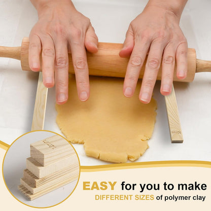 DIYOOHOMY 10 Pcs 17"L Rolling Pin Guides for Dough Thickness Polymer Clay Tools, Wooden Slab Roller for Clay, Clay Rolling Pin Depth Guide Pottery Ceramics Supplies