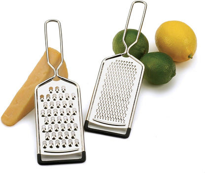RSVP International Endurance Kitchen Collection Multi-Use Cheese Grater Handheld Potato Slicer Shredder for Hard & Soft Cheeses, Vegetables & Zesting, 6 x 5 x 9-3/4-Inch, Non-Slip Bottom