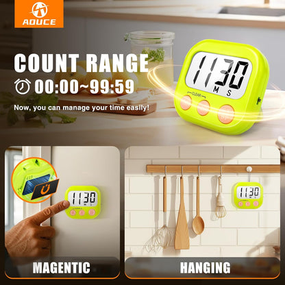 2 Pack Digital Kitchen Timer for Cooking Big Digits Loud Alarm Magnetic Backing Stand Cooking Timers for Baking White
