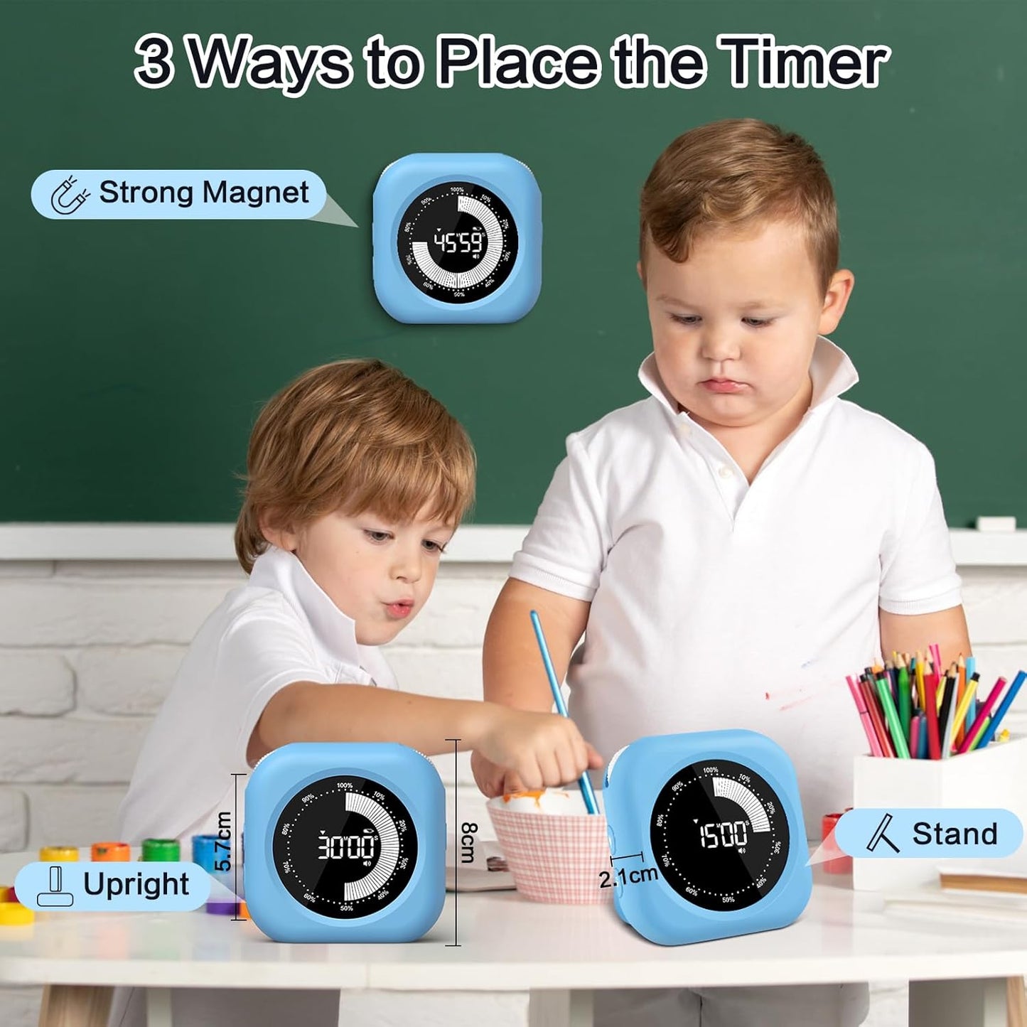 Visual Timer for Classroom Rechargeable, 10-Hour Digital Timers with Visual Time Bars Design, 3 Brightness/3 Volume Adjustable Magnetic Timer, Countdown/up Timer for Study Game Gym Kitchen Office